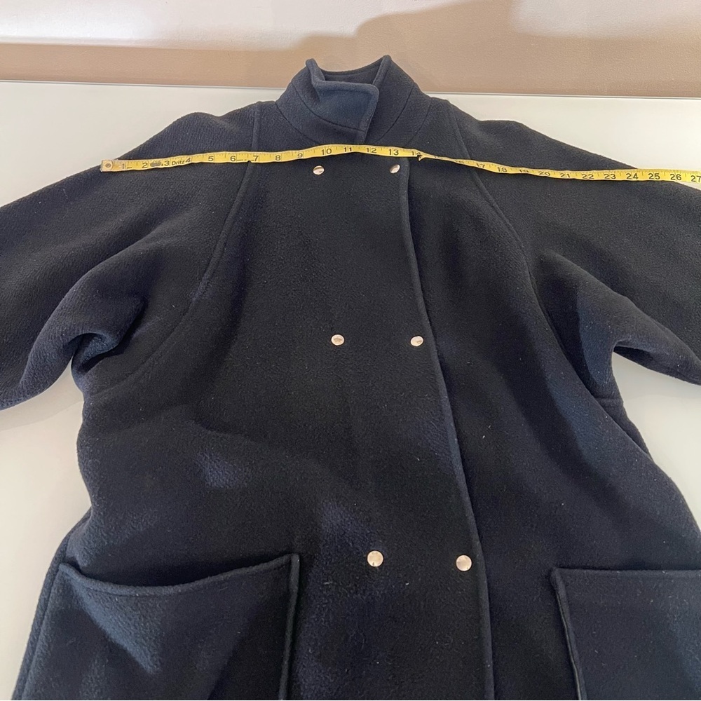 EATON Vintage Coat Double Breasted Ribbed Batwing Black Wool - Picture 8 of 15